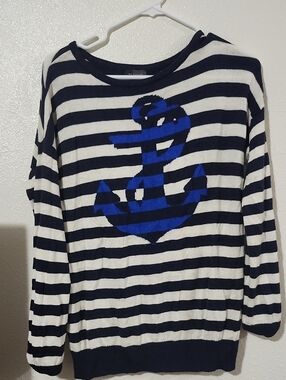The Limited Navy & White Striped Sweater with Blue Anchor Detail